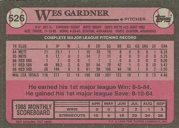 1989 Topps #526 Wes Gardner Back