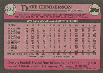 1989 Topps #527 Dave Henderson Back