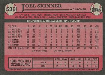 1989 Topps #536 Joel Skinner Back