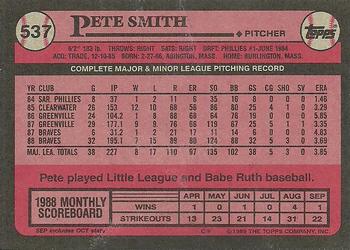 1989 Topps #537 Pete Smith Back