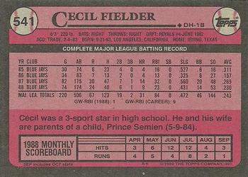 1989 Topps #541 Cecil Fielder Back