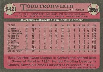 1989 Topps #542 Todd Frohwirth Back