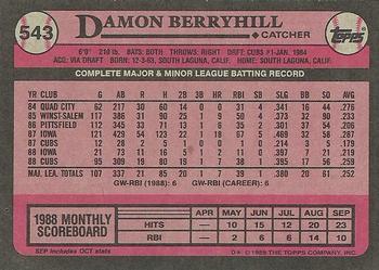 1989 Topps #543 Damon Berryhill Back