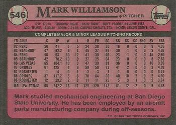 1989 Topps #546 Mark Williamson Back