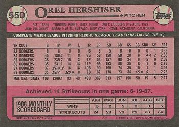 1989 Topps #550 Orel Hershiser Back