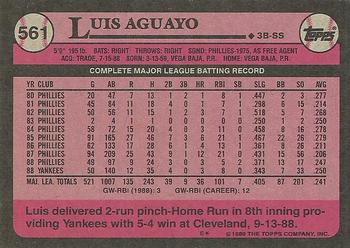 1989 Topps #561 Luis Aguayo Back