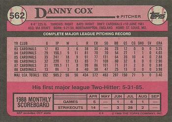 1989 Topps #562 Danny Cox Back