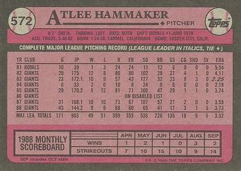 1989 Topps #572 Atlee Hammaker Back