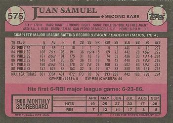 1989 Topps #575 Juan Samuel Back