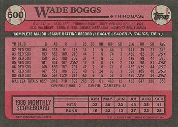 1989 Topps #600 Wade Boggs Back