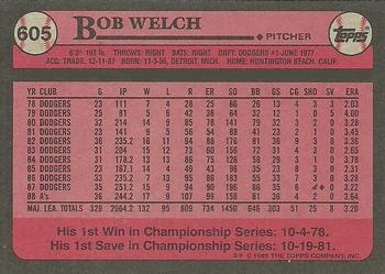 1989 Topps #605 Bob Welch Back