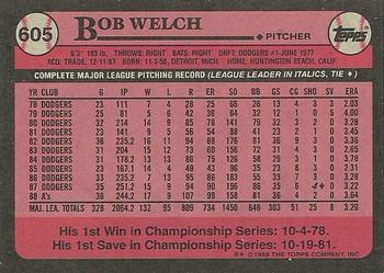 1989 Topps #605 Bob Welch Back