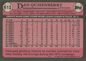 1989 Topps #612 Dan Quisenberry Back
