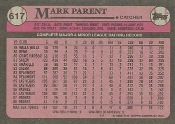 1989 Topps #617 Mark Parent Back