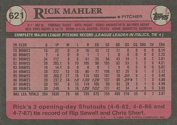 1989 Topps #621 Rick Mahler Back