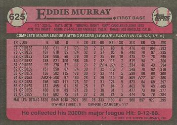 1989 Topps #625 Eddie Murray Back