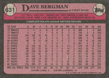 1989 Topps #631 Dave Bergman Back
