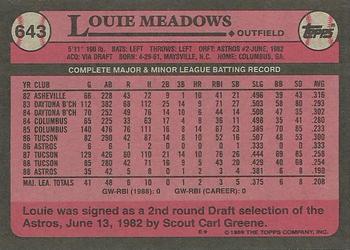 1989 Topps #643 Louie Meadows Back
