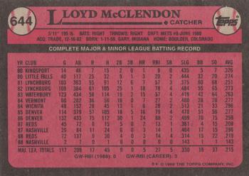 1989 Topps #644 Lloyd McClendon Back