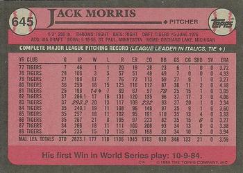 1989 Topps #645 Jack Morris Back
