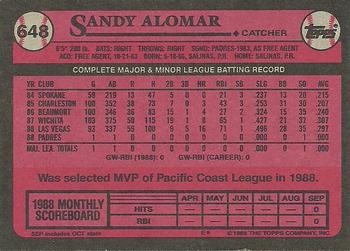 1989 Topps #648 Sandy Alomar Back