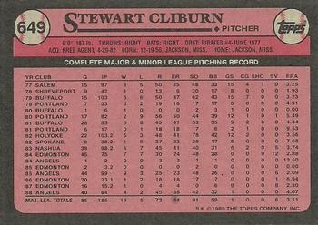 1989 Topps #649 Stewart Cliburn Back