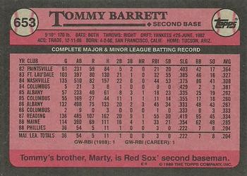1989 Topps #653 Tommy Barrett Back