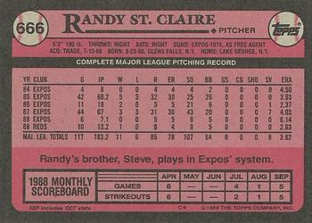 1989 Topps #666 Randy St. Claire Back