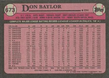 1989 Topps #673 Don Baylor Back