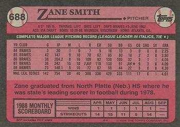 1989 Topps #688 Zane Smith Back