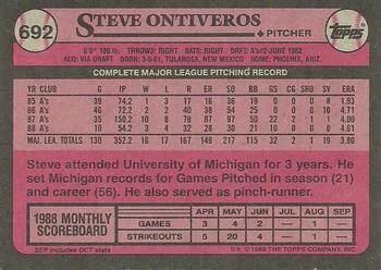 1989 Topps #692 Steve Ontiveros Back