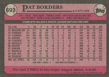 1989 Topps #693 Pat Borders Back