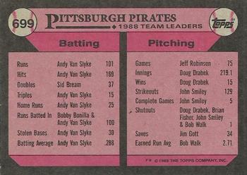 1989 Topps #699 Pirates Leaders Back