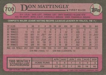 1989 Topps #700 Don Mattingly Back