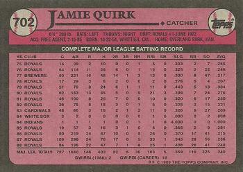 1989 Topps #702 Jamie Quirk Back