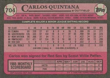 1989 Topps #704 Carlos Quintana Back