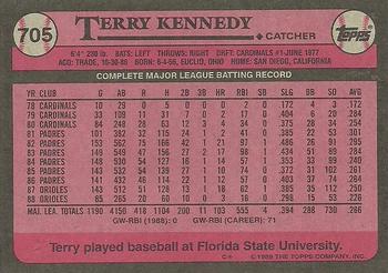 1989 Topps #705 Terry Kennedy Back