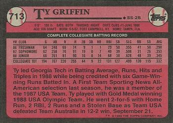 1989 Topps #713 Ty Griffin Back