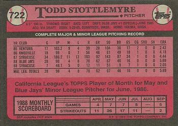 1989 Topps #722 Todd Stottlemyre Back