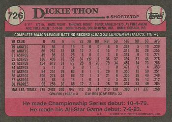1989 Topps #726 Dickie Thon Back