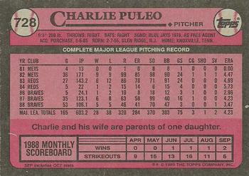 1989 Topps #728 Charlie Puleo Back