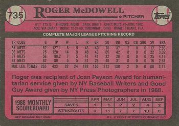 1989 Topps #735 Roger McDowell Back
