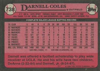 1989 Topps #738 Darnell Coles Back