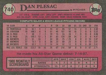 1989 Topps #740 Dan Plesac Back