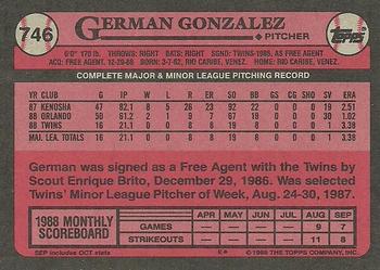 1989 Topps #746 German Gonzalez Back