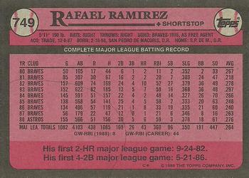 1989 Topps #749 Rafael Ramirez Back