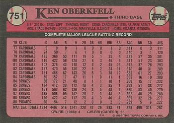 1989 Topps #751 Ken Oberkfell Back