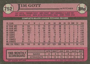 1989 Topps #752 Jim Gott Back