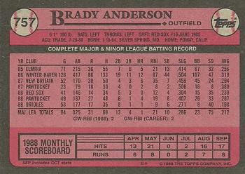 1989 Topps #757 Brady Anderson Back