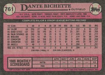 1989 Topps #761 Dante Bichette Back